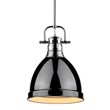 Golden 3604-S CH-BK - Yep by Golden Lighting Duncan 1-light 9in Rod Hung Pendant in Chrome and Black shade